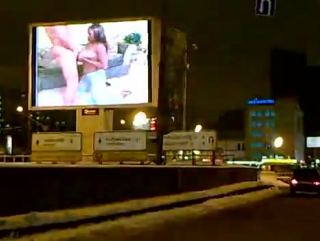 garden ring, in the center of moscow, an advertising screen showed pornography at night